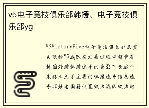 v5电子竞技俱乐部韩援、电子竞技俱乐部yg