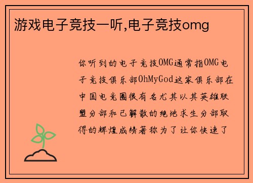 游戏电子竞技一听,电子竞技omg